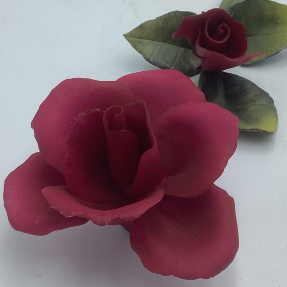 Capodimonte Italy Napoleon Porcelain Red Rose Stem - Picture 3 of 14